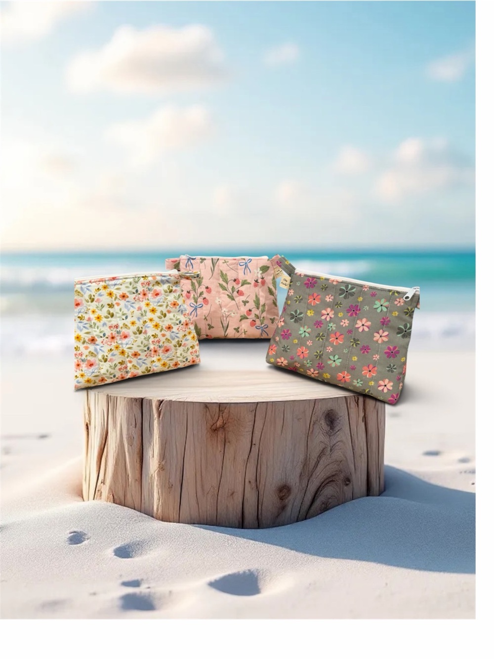 Floral Canvas Zip Pouch - Pink, Green & Yellow and Many Colors to choose from 😉